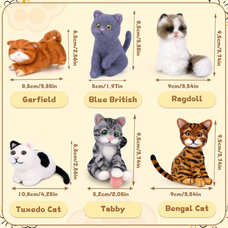 Mayboos 6 Pcs Needle Felting Kit, Animal Needle Felting Beginner Kits Wool Felt Needle Felting Tools with Instruction for DIY Craft Animal Home Decoration (Cute Cat) - Image 4